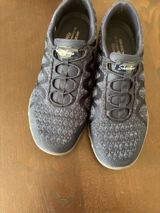 Skechers Shoes - Skechers Navy Slip-On Knit Sneakers with Elastic Laces